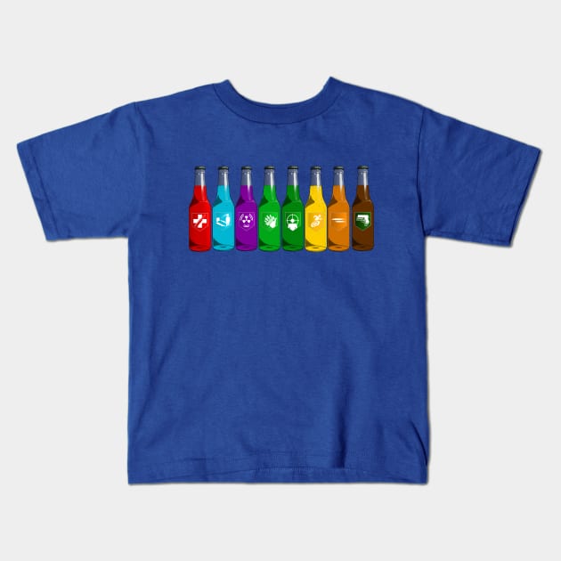 Zombie Perks Lined Up on Royal Blue Kids T-Shirt by LANStudios